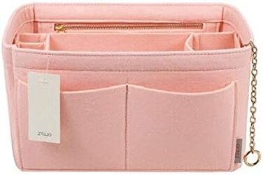 ZTUJO Purse Organizer Insert, Felt Purse Organizer with Zipper and Sewn Bottom Insert, Fit Speedy Neverfull Graceful,6 Sizes (Medium, Brush Pink.
