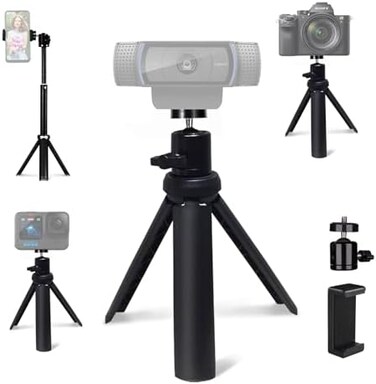 NexiGo Lightweight Mini Tripod for Camera/Phone/Webcam, Extendable Stand, for NexiGo Logitech Webcam C920 C922 C925e C922x C930e C930 C615 Brio and Other Devices with 1/4" Thread.