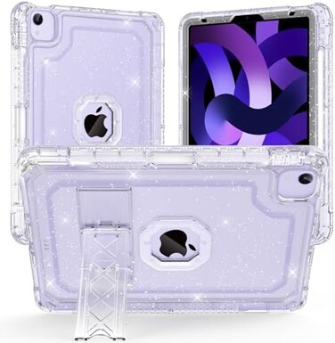 ZoneFoker for iPad Air 5th/4th Generation Case (2022/2020, iPad pro 11 inch Case (4th/3rd/2nd/1st Gen, iPad Air 10. 9 case with Pencil Holder/Stand, Hard Sturdy Slim Cover for Girls, Clear Glitter.