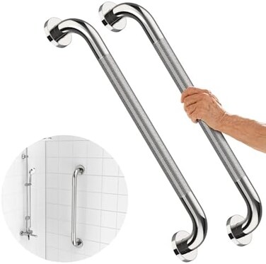 iMomwee 2 Pack 24 Inch Shower Grab Bar with Anti-Slip Grip, Chrome Stainless Steel Bathroom Grab Bar Handle, Shower Balance Bar, Safety Hand Rail Support, Handicap Elderly Senior Assist Bath Handle.