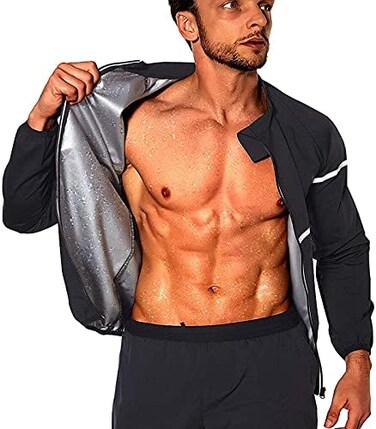 NINGMI Sauna Suit for Men Sweat - Long Sleeve Shirt Jacket Workout Body Shaper Zipper Top Slimming Fitness Trainer Gym.