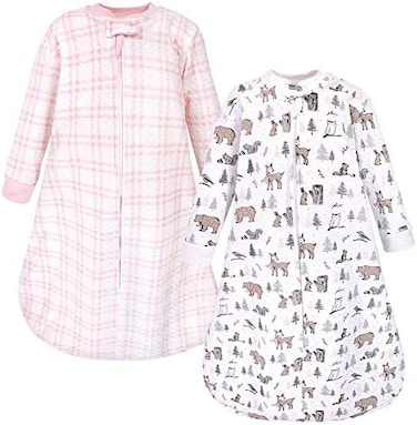 Hudson Baby Unisex Baby Premium Quilted Long Sleeve Sleeping Bag and Wearable Blanket, Winter Forest 2-Pack, 6-12 Months.