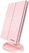 WEILY Lighted Makeup Mirror with 21 LED Lights, Trifold Vanity Mirror with 3X/2X/1X Magnification, Touch Screen, Dual Power Supply, 180 Degree Rotation Portable Mirrors for Travel(Pink.