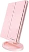 WEILY Lighted Makeup Mirror with 21 LED Lights, Trifold Vanity Mirror with 3X/2X/1X Magnification, Touch Screen, Dual Power Supply, 180 Degree Rotation Portable Mirrors for Travel(Pink.