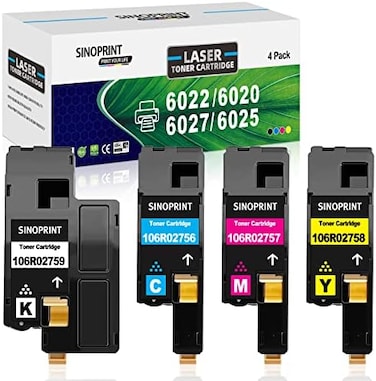 خرطوشة حبر SINOPRINT Phaser 6022، بديل متوافق مع خرطوشة الحبر 6020 لطابعات Xerox WorkCentre 6027 6025 Phaser 6020 6022 عالية الإنتاجية 106R02759 106R02756 106R02757 106R02758 (أسود، سماوي، أصفر، أرجوا