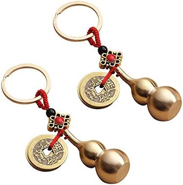 Kingzhuo 2 Pieces Wu Lou Key Chain Beautiful Gourd Keychain Lucky Keychain Set with Feng Shui Coins Solid Key Rings for Good Luck Prosperity Can Put a Lucky Note Inside (Opened from The Bottom.