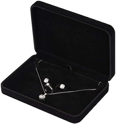LETURE Large Velvet Jewelry Set Box, Big Necklace and Ring Earring Pendant Gift Box, Pearl/Chunky Necklace Jewelry Storage Case (Black.