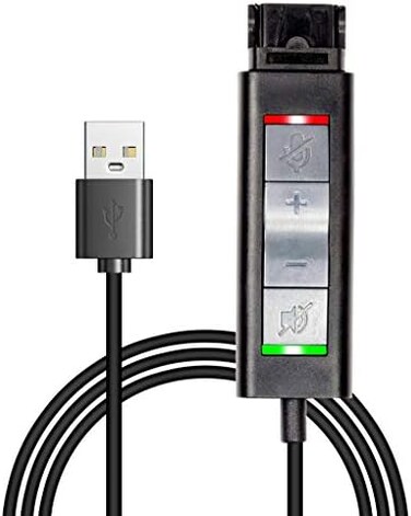 VoiceJoy QD(Quick DisconnectConnector to USB Adapter Cable with Volume Adjuster, Mute for Speaker and Microphone Separately Compatible with Any Plantronics Headset QD Plug.