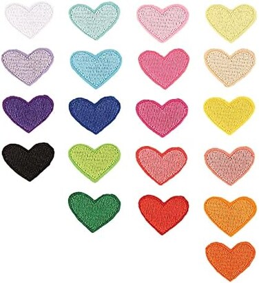 EZWOO Heart Shape Iron On Patches, Assorted Colors Cute Embroidered Iron On Applique Patches for Clothing Repair and Decoration, 20PCS.