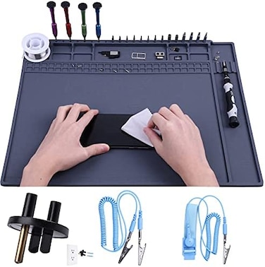 HPFIX Premium Heat Resistant Anti Static Mat for Computer, Laptop, Cellphone Electronics Repair, ESD Safe Soldering Mat for for BGA and Gun Soldering Iron, Workbench (17. 7" x 13. 6".