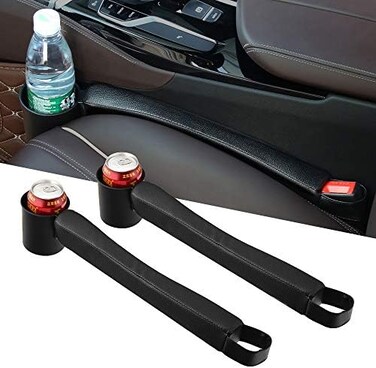 Supin 2 Prices Car Seat Gap Filler Pad PU Leather Console Side Pocket Organizer and one Cup for Cellphone Wallet Coin Key (Black.