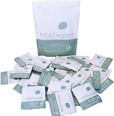 NEATSHEETS NEATwipes Hand Sanitizing WipesTravel SizeDisposable Wet WipePlanet FriendlyLavender Essential OilSoothing Aloe24 Individually Wrapped Wipes per Package.