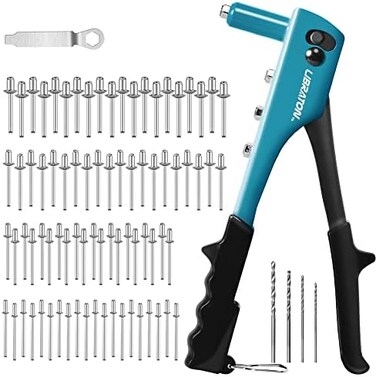 Libraton 4-in-1 Manual Riveter Set with Rivets 80 Pieces for 4 Types of HSS Rivets Drill Bits Rivets for Automotive, Iron Path, Furniture, Instrument.