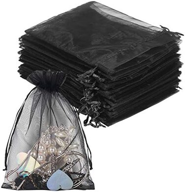 YQL Black Organza Bags,100PCS 5x7 Inch Gift Favor Bags Mesh Fruit Protection Bags Jewelry Pouches Sachet Bags Wedding Party.