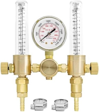 AWLOLWA Dual Output Argon/CO2 Flowmeter for TIG MIG Welder 60 SFCH - CGA 580 Inlet Connection and 5/8" - 18RH Outlet Fitting.