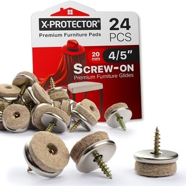 X-Protector Screw-On Felt Pads &ndash; 24 Felt Chair Pads for Hardwood Floors 0. 8" &ndash; Premium Chair Glides &ndash; Beige Floor Protectors for Furniture Legs &ndash; The Best Furniture Sliders for Hardwood Floors.