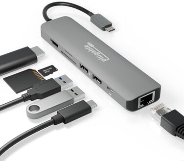 Plugable 7-in-1 USB C Hub Multiport Adapter with Ethernet - Compatible with Mac, Windows, Chromebook, Dell XPS and Thunderbolt 3 (87W Charging, Gigabit Ethernet, 4K HDMI, 2X USB, SD/microSD.