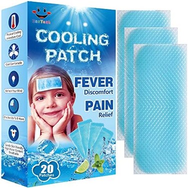 EASYEAH 20 Sheets Kid Fever Patches for Kids Fever DiscomfortPain Relief, Cooling Relief Fever Reducer, Soothe Headache Pain, Pack of 20.
