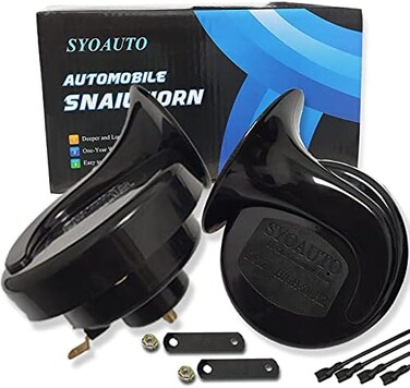 SYOAUTO Car Horn 12V Loud Universal Fit High Low Tone Waterproof Truck Horn Replacement Kit.