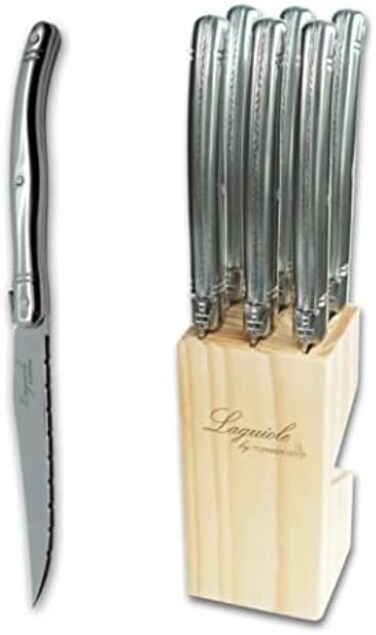 طقم سكاكين شرائح اللحم Artenostro TopKnife Laguiole مكون من 6 قطع - مقبض من الفولاذ المقاوم للصدأ - كتلة من خشب الصنوبر.