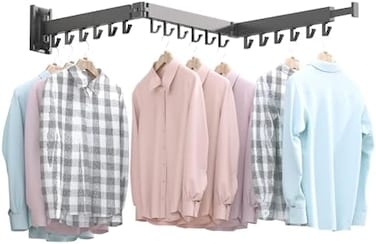 BOQORAD Wall Mounted Clothes Hanger Rack, Retractable Clothes Drying Rack,Space-Saver, Laundry Drying Rack,Collapsible, for Laundry,Balcony, Mudroom, Bedroom,Dark Grey Color,sh-02.