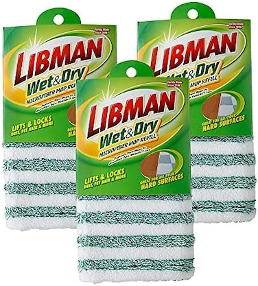 Libman WetDry Microfiber Mop RefillsDust Mop for Hardwood FloorsWall MopMops for Floor Cleaning3 Total Microfiber Mop Pads Included 10. 5 in. x 6. 5 in.