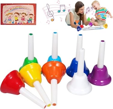 TantivyBo Hand Bells, 8 Note Musical Handbells Set with 10 Songbook Musical Toy Percussion Instrument for Toddlers Children Kids for Children's Day Family Activity School and Church (Classic Edition.