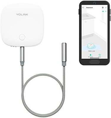 YoLink Water Leak Sensor 2,1/4 Mile World's Longest Range Smart Home Water Leak Sensor,Water Leak Detector with Built-in Siren Up to 105dB,Works with Alexa and IFTTT-YoLink Hub Required,YS7904-UC.