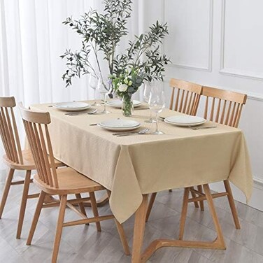 maxmill Textured Rectangle Tablecloth Water Resistant Wrinkle Free Spill-Proof, Soft Jacquard Table Cloth for Buffet Banquet Parties Event Holiday Dinner, Indoor and Outdoor Use, 60 x 84 Inch Beige.