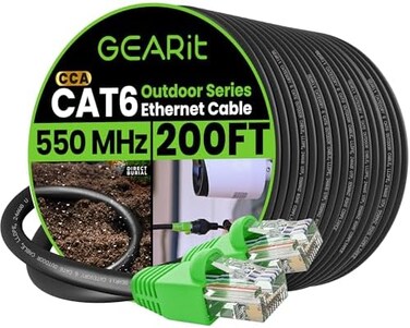 GearIT 69. 6m Cat6 Direct Burial Ethernet Cable - Cat 6 Outdoor Waterproof, In-Ground, UV Jacket - UTP 550 Mhz High Speed Internet Broadband Network - CCA (69. 6 Meters, 200 Feet.