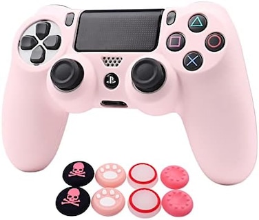 RALAN Pink Controller Skins for PS4, Silicone Controller Cover Skin Protector Compatible with PS4 Slim/PS4 Pro Controller (Pink Pro Thumb Grip x 6,Skull Cap Grip x 2(Camouflage PinkWhite Pink.