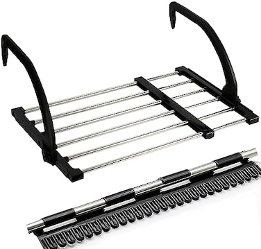 Candumy Portable Clothes Drying Rack for Balcony Railings Windowsill, Folding Towel Rack Indoor Outdoor Retractable Laundry Rack with Sock Clips for Drying Socks.