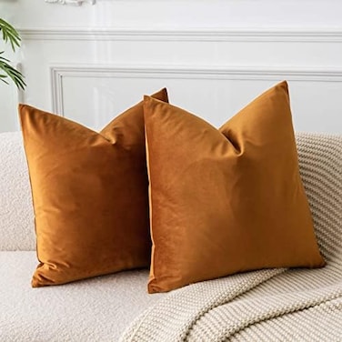 JUSPURBET Rust Velvet Throw Pillow Covers 16x16 Inches Set of 2 with Zipper Decorative Soft Solid Pillow Covers for Couch Bed Sofa Living Room.