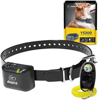 طوق Dogtra YS300 المضاد للنباح للكلاب الصغيرة والمتوسطة، قابل للتعديل بستة مستويات تحفيز، مع تنبيه بالاهتزاز، وإخراج منخفض إلى متوسط، ومقاوم للماء، وقابل لإعادة الشحن مع جهاز النقر PetsTEK.