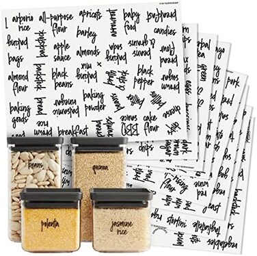 Talented Kitchen 375 Script Pantry Labels &ndash; Medium Size Labels Set &ndash; Food Label Sticker, Water Resistant.