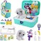 TEUVO Pet Care Play Set Doctor Kit for Kids, 16 Pcs Doctor Pretend Play Vet Dog Grooming Toys Puppy Dog Carrier Feeding Dog Backpack Gifts for Girls Boys 3-7 Years Old.