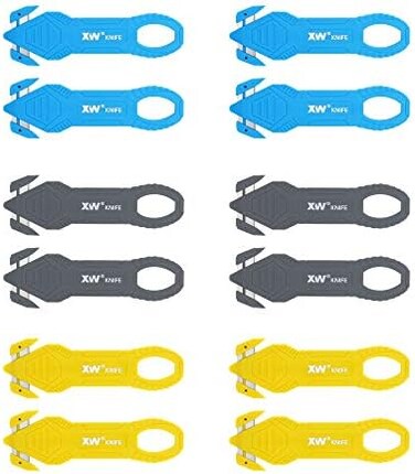 XW Safety Box Cutter of Stainless Steel Blade, Carton and Package Opener of Assorted Colors, 12-Pack.