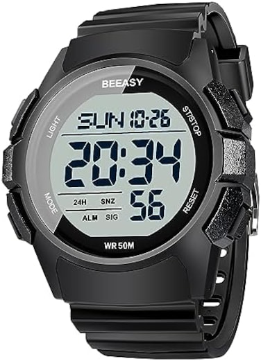 Beeasy Men Digital Sports Watch,Waterproof Watch with Stopwatch Countdown Timer Alarm Function Dual Time Rubber Strap Wrist Watch for Men/Student.