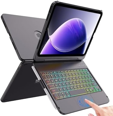 FUWANG Touchpad Keyboard Case for iPad Air 11 inch M2 2024for iPad Air 5th 4th Generation Case with Keyboard 10. 9 inch- 180 Flip Multi-Touch Backlit Keyboard Case with Pencil Holder,Space Black.