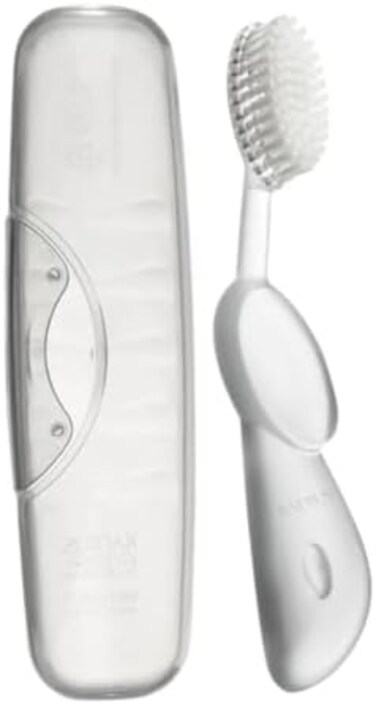 RADIUS Toothbrush Big Brush with Replaceable Brush Head BPA Free ADA Accepted - Right Hand - Marble Brush with Clear Case.