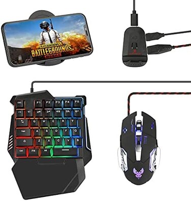 Laelr Half Hand Gaming Keyboard and Mouse Combo 35 Keys PUBG Wired Mechanical RGB LED Backlit Half Keyboard with Wrist Rest Wired Gaming Mouse Converter for Android IOS, Not support IOS 13. 4 and abov