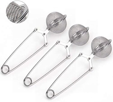 JEXCULL Snap Ball Tea Strainer, 3 Pack Premium Stainless Steel Tea Strainer with Handle for Loose Leaf Tea Fine Mesh Tea Balls Filter Infusers (Small.
