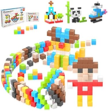 PicassoTiles Magnet Cube Building Block 108 Pieces 1" Magnetic Cubes Toy Construction Building Blocks Educational Sensory Toys with Idea Book for SchoolPreschool Kids Boys Girls Toddler PMC108.
