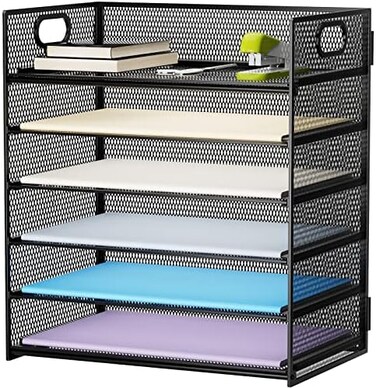 Marbrasse Mesh Desk Organiser Tray, 6 Tier Letter Tray Organiser with Hander,Office Trays Desk Organiser Accessories, Paper Tray Organiser for A4 File Holder - Black.