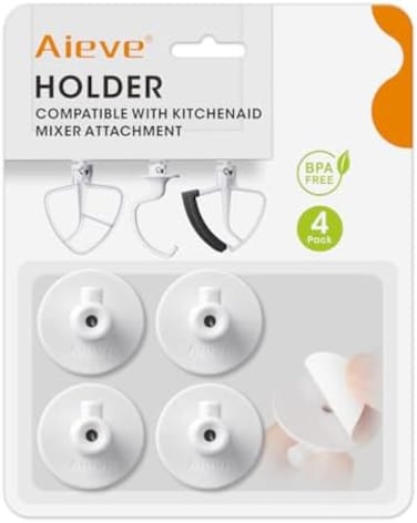 AIEVE 4 Pack Stand Mixer Attachment Holders Compatible with Kitchenaid Mixer Accessories,Flex Edge Beater, Flat Beater, Dough Hooks and Wire Whip Organizer.