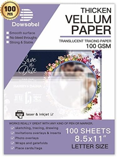 Dowsabel Translucent Vellum Paper, 68LBS 8. 5 x 11 inches Printable Vellums for Card Overlays, Invitations Belly Bands, Envelope, Lantern,50 Sheets.