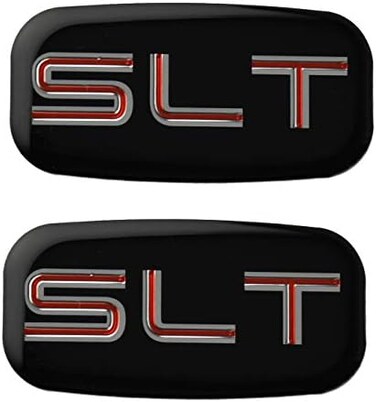 CDD 2X SLT Cab Emblems 3D Sticker Nameplate Letter Logo Roof Pillar Replacement for 02-07 Yukon Suburban Sierra 03 06 (Chrome/Red.
