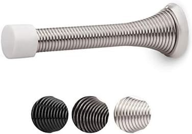 HOMOTEK 30 Pack Spring Door Stopper with Rubber Bumper Satin Nickel 3-1/8" Flexible Spring Heavy Duty Wall Door Stop Low Mounted Door Bumper for Home (Satin Nickel.