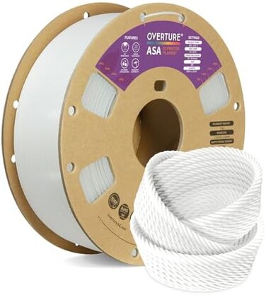 OVERTURE ASA Filament 1. 75mm with Build Surface 200mm &times; 200mm, Premium Anti-UV 3D Printer Consumables, 1kg Spool (2. 2lbs, Dimensional Accuracy/- 0. 05 mm, Fit Most FDM Printer (White.