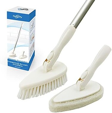 Qaestfy Shower Scrubber Cleaning Brush Combo Bath Tub Tile Cleaner Scrubber Brush with 51'' Adjustable Long Handle Scrub Brush for Bathroom Shower Bathtub Wall Mop Cleaning Scrubbing.